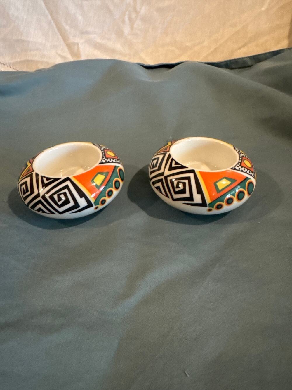 Set Vintage Arzberg "Vision" Porcelain Tealight Candle Holders , Tribal Pattern